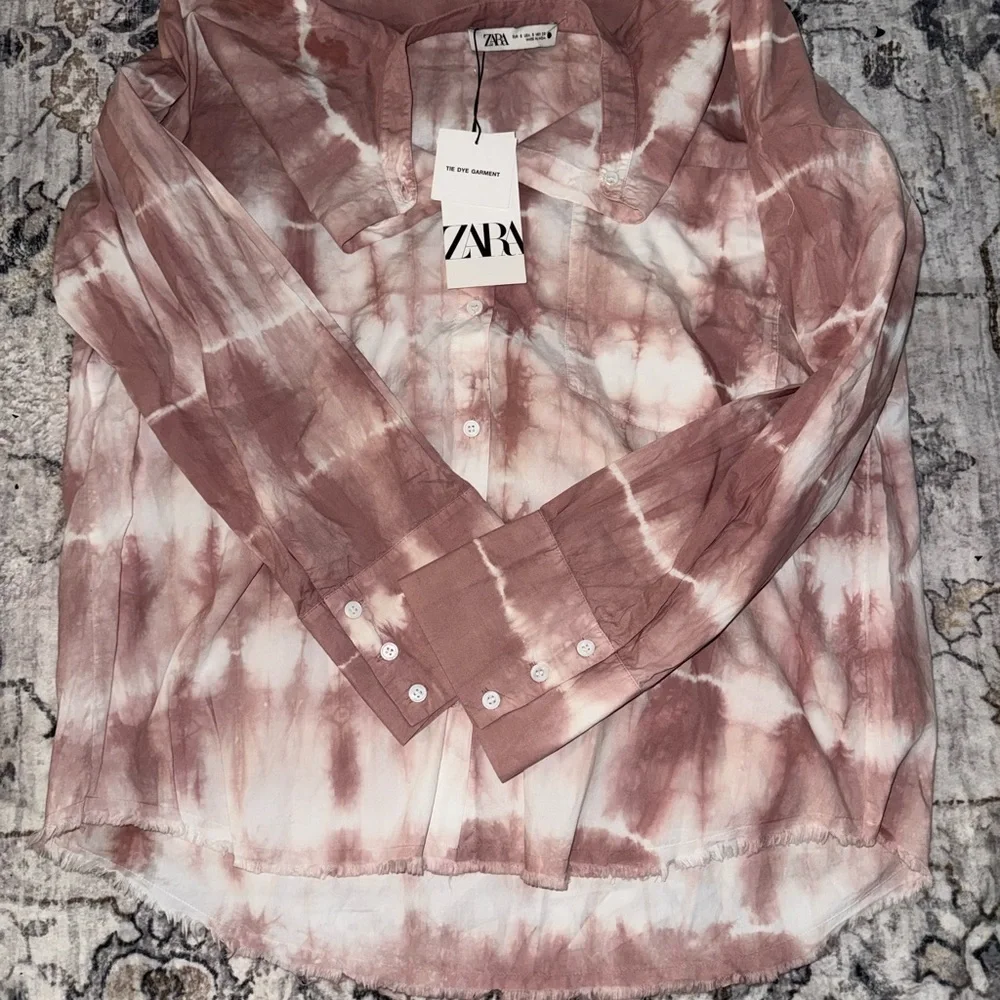 Zara Pink and White Tie-Dye Shirt - Picture 3 of 4